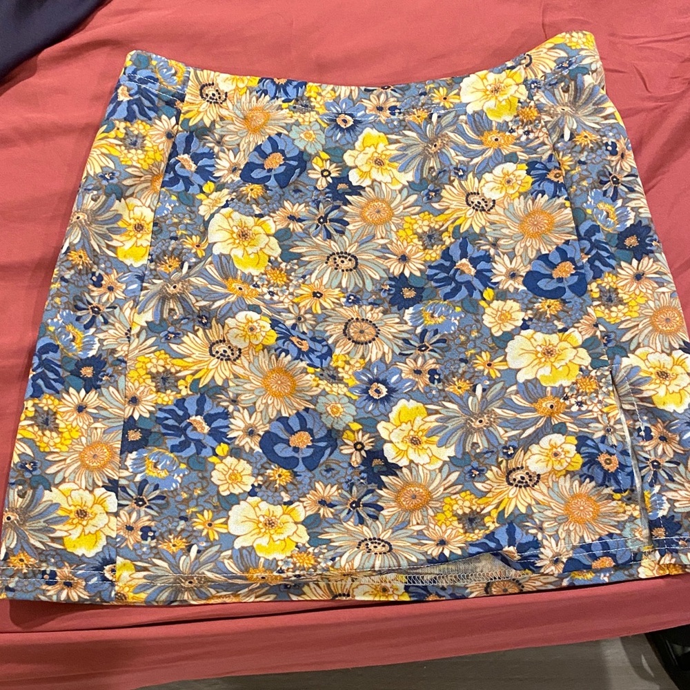 SHEIN Floral Mini Skirt in Blue and Yellow